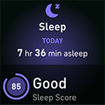 A previous night's sleep with the sleep duration and sleep score listed